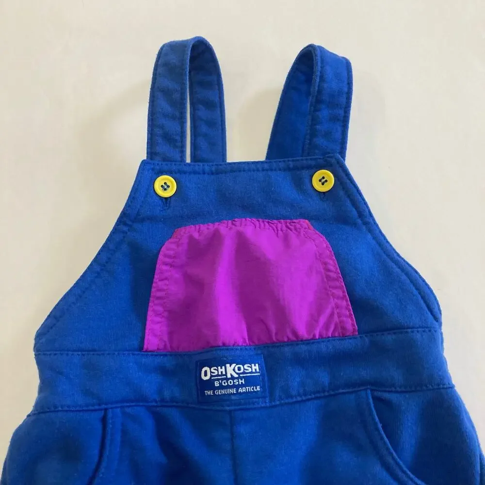 Vintage 90s OshKosh Toddler 24 Months Soft Overalls Blue & Purple Color Block